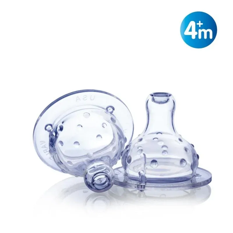 Nûby Lot de 2 tétines silicone pour biberons à col large, débit variable +4 mois pour liquide épais Réf : ID00923